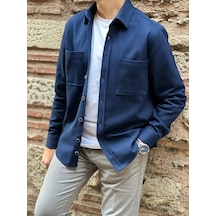 Oversize Gabardin Pamuklu Hediye Kutulu Erkek Ceket Gömlek Fs-003868 - Lacivert-2552