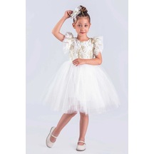 Kız Çocuk Elbise Tütü Etek Nakışlı Beyaz