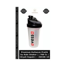 Premium Kullanım Pratik Su Kabı Shaker 700 Cc Siyah Kapak - 26x48+15