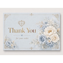 Floral Gold Teşekkür Kartı Premium Paket Içi Thank You Card 100 Adet - Mavi - 074