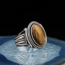 925 Ayar Gümüş Kaplan Gözü Taşlı Erkek Yüzük (547519355)