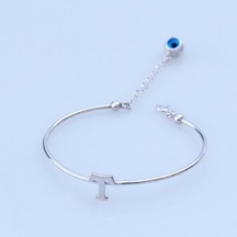 Nazar Boncuklu T Harfi Gümüş Bileklik Gümüş