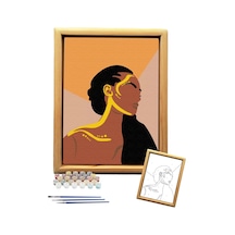 Sayılarla Minimalist Ahşap Çerçeveli Tablo Setleri 21 X 27 Cm Tuval Şasesine Gerili Kadın Portresi