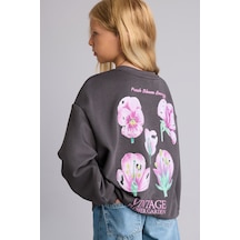 Defacto Relax Fıt Bisiklet Yaka Floral Sweatshirt Kız Çocuk I4172a826auar150 Antrasit-ar150