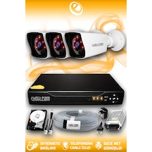 Elitcam 3 Kameralı Kare 3 Dış Kamera Set 250 GB HDD Full HD Gece Görüşlü Güvenlik Kamerası Sistemi