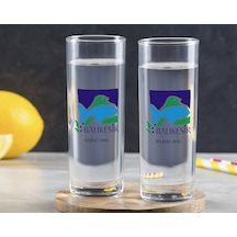 Kişiye Özel Renkli Baskılı Balıkesir Tasarımlı Turistik İkili Vodka Bardağı-1 Sarı
