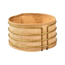 Gold Paslanmaz Yuvarlak Ekmek Sepeti Jüt Kumaş, Lüks Sunum Sepeti - Çok Amaçlı Metal Altın