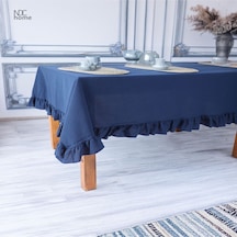 Dnc Home Tekstil  Lacıvert Keten Fırfırlı Masa Örtüsü Lacivert