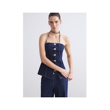 LC Waikiki Alıta Cıty Farkıyla Lcw Vision İndigo Denim Düz Straplez Kolsuz Kadın Bluz İndigo - 929700829 İndigo