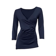 Bulalgiy Kadın Lacivert 3/4 Kollu Tişört - Bga805189 Lacivert