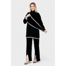 Newco Asimetrik Şerit Desenleri Ve Paça Yırtmaç Detaylarıyla Modern Tasarım Triko İkili Takım - Siyah Siyah Newco Asimetrik Şerit Desenleri Ve Paça Yırtmaç Detaylarıyla Modern Tasarım Triko İkili Takım - Siyah Siyah