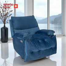 Smarto Relax Tv Koltuğu Akat Elektrikli Sırt Dayanağı Kontrol Panelli Ergonomik Kadife Polyester Mavi Dekoratif Baba Koltuğu Mavi