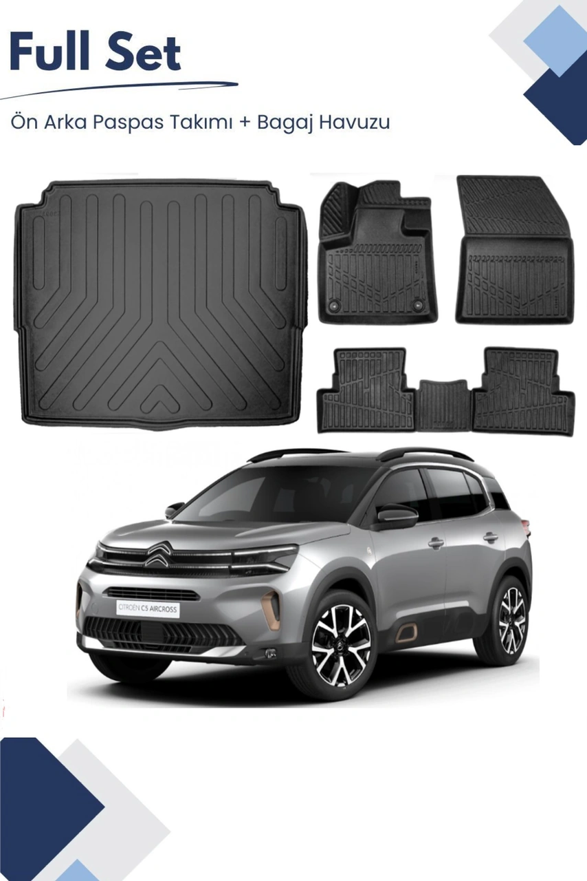 Citroen C5 Aircross 2025 Model Tam Uyumlu Paspas+alt Bagaj Havuzu Seti