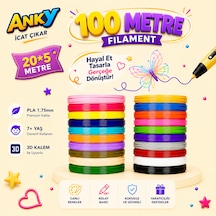 Anky 3d Pen Filament İpla 1.75mm Pla 20 Renk X 5 Metre 3 Boyutlu Kalem Flameti Çok Renkli