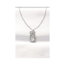 316l Çelik Silver Renk Zirkon Taşlı Kalpli Fiyonk Kolye Karışık Renk