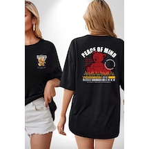 İç Huzur Siyah Oversize Unisex Ön Ve Sırt Baskılı Tişört Siyah