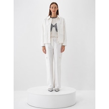 Xint Beyaz Lüks Dokulu Soft Kadife Oversize Pantolon 201245