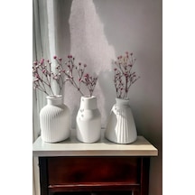 Dekoratif Üçlü 10 Cm Minyatür Beton Iskandinav Tarz Minimal Pampas Kuru Çiçek Vazo Seti