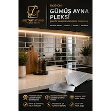 20 Adet 5cmx20cm Dekoratif Tuğla Desenli Gümüş Aynalı Pleksi Seti Kendinden Yapışkanlı Duvar Dekorasyonu Pleksi Ayna Gümüş Gümüş