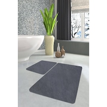 Buççin Online Mağaza Ikili Banyo Paspası Klozet Takımı Antrasit Post Peluş Halı Polyester Makine Halısı Je Çok Renkli
