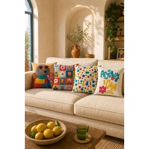 Tr 4'lü Renkli Modern Dekoratif Kırlent Kılıfı Seti Dijital Baskılı Soft Dokulu Koltuk Yastık Kılıfı 43x43 Genel
