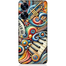 Realme C55 Uyumlu Müzikte Soyut Renk Patlaması Desenli Silikon Kılıf Çok Renkli