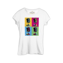 Pop Art Microphones Beyaz Kadın Tshirt 001