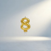 Şık Gold Renkli 8 Rakam Mum Dekoratif Kutulu 10 Cm 256
