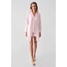 Freshness 324 Kadın 4'lü Sabahlıklı Şorlu Pijama Takımı - Pembe - M Pembe