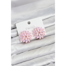 Mey İthalat Pembe Renk Kristal Taşlı Çiçek Model Kadın Küpe Çok renkli