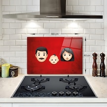 Decorita Emoji Ailesi Anne & Baba & Çocuk Cam Ocak Arkası 40x60cm