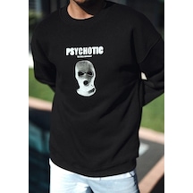 Efnaz Style Kışlık Bisiklet Yaka Baskılı Sweatshirt - Siyah