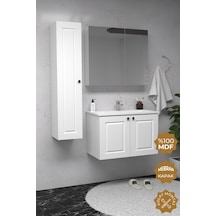 Teta Home Aldera 65 Cm Mdf Gövde Membran Kapak Banyo Dolabı Seti + Boy Dolabı Beyaz