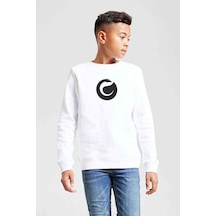 Minimalist Logo Baskılı Unisex Çocuk Beyaz Sweatshirt Beyaz