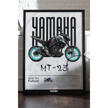 Yamaha Mt-25 Siyah Ahşap Çerçeveli Poster, Dekoratif Motosiklet Duvar Tablosu