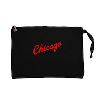 Chicago Yazı Siyah Clutch Astarlı Cüzdan / El Çantası Siyah