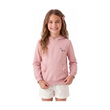Onloox Kız Çocuk Gülkurusu Kız Çocuk Gülkurusu Pamuklu Kapüşonlu Uzun Kollu Tam Kalıp Güpürlü Baskılı Sweatshirt 3 Yaş