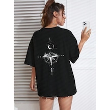 Kadın Pusula Sırt Baskılı Oversize T-shirt 001