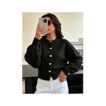 Sayzen Your Shine Trend Kalp Düğmeli Kadın Triko Hırka Siyah
