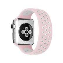 Apple Watch 42mm Uyumlu Ayarlı Delikli Silikon Kordon - Pembe-beyaz