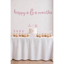 6 Ay Temalı Kız Bebek Parti Seti Happy 6 Months Banner, Pasta Süsü, Kürdan Süs Ve Parti Şapkası Seti Pembe