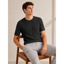 Classics Men Huffa Slim Fit Erkek Kısa Kol Triko Tişört 7676 Siyah