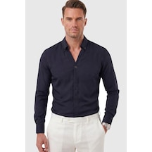 Rizzup Lacivert Slim Fit Kolay Ütülenebilir Açık Dik Yaka Likralı Erkek Gömlek 2602615