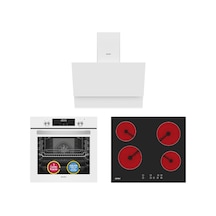 Simfer 9 Fonksiyon QS Beyaz Dijital Power Turbo Elektrikli 3'lü Ankastre Set (Fırın + Elektrikli Ocak + Davlumbaz)