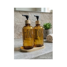 Bambu Stantlı Antrasit 2'li Cam Sıvı Sabunluk Seti 350ml Kahverengi Kahverengi