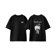Thewert Death Note Apple Tasarım Sırt Baskılı Pamuk Siyah Oversize T-shirt