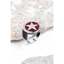 Zirkon Taşlı Mineli Ay-Yıldız Gümüş Erkek Yüzük -4457