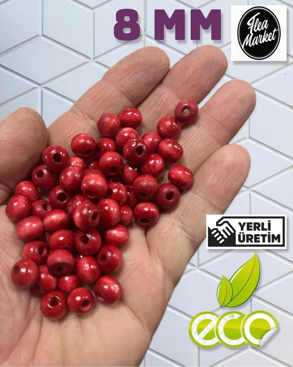 Ekonomik Paket 1 Kilo 8mm Ahşap Boncuk - Kırmızı - Ort - 3300-4000 Adet