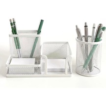 Metal Fileli Masaüstü Kalemlik Ve Notluk Seti Çok Bölmeli Ofis Düzenleyici - Beyaz