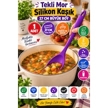 Tekli Mor Büyük Boy Silikon Kaşık 27 Cm Mutfak Yemek Pişirme Ve Servis Kaşığı Evde Yemek Sunumu İçin
